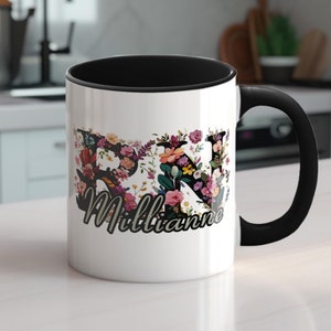 Personal Flower Mug Initial Letter Gifting Unique Artful Mugs Personalized Initials Cup Unique Monogrammed Gifts Colorful Ceramics Abstract