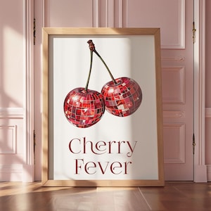 Póster Disco Cherry: arte de pared de frutas retro, estética Y2K de los años 70, decoración de cocina moderna, impresión moderna personalizable, decoración de habitación vintage