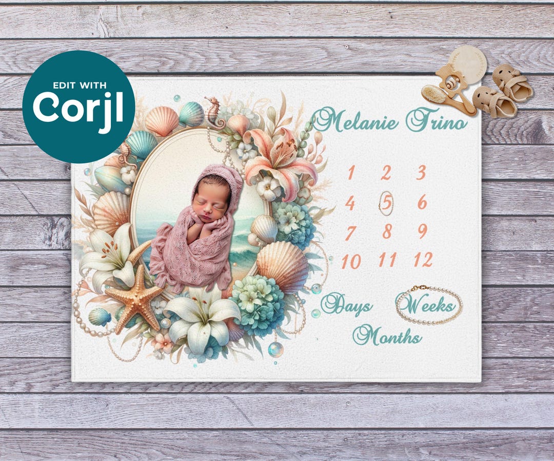 Custom Baby Milestone Blanket for Girl – Personalized Ocean Themed ...