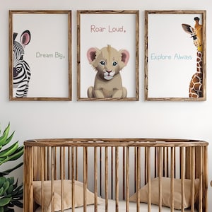 Safari Nursery Animal Wall Art – Custom Jungle Baby Room Decor | Giraffe, Lion, Zebra Posters – Physical Print for Gender-Neutral Nursery