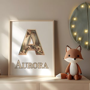Personalized Woodland Name Poster - Custom Baby Room Decor, Nursery Letter Art, Nature-Themed Wall Print, Baby Shower Gift