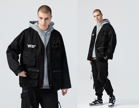 Dark Black Techwear Jacket Detailed 
