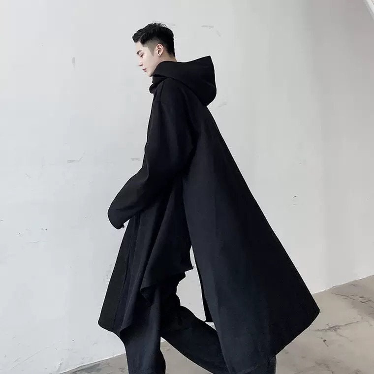 Hooded cape coat Long knee length Japanese and Korean fashion retro  sleeveless autumn and winter fashion men's wizard coat Cape