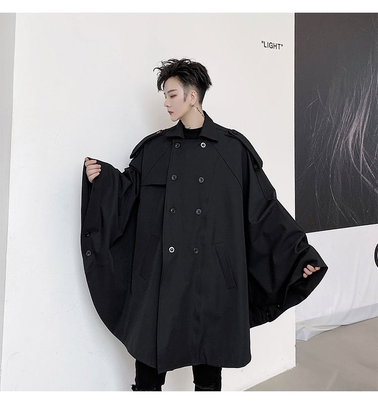 Black Men Cape Korean Fashion Cloak Coats Solid Color Loose - Etsy