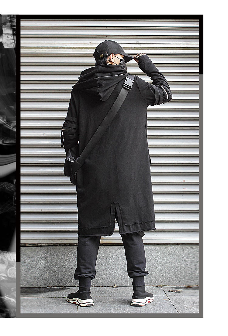 Men Black Techwear Cloak With Hood Fantasy Cape Dark Themed - Etsy