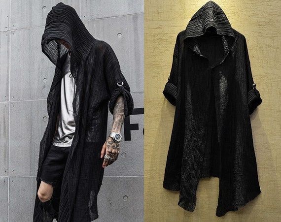 Buy Men Black Cloak With Hood Fantasy Cape Dark Themed Poncho Online in  India - Etsy