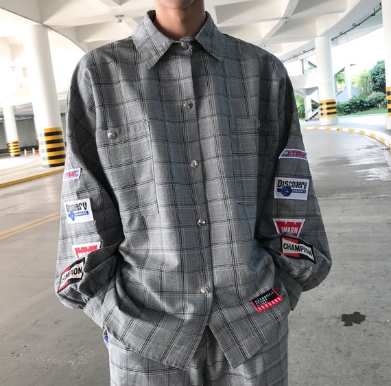 Camisa japonesa botón de parches Hombres Cool Streetwear - Etsy España