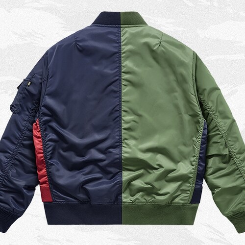 2 Colored Patchwork Deluxe Techwear Jacket shops Fake Two Layers Wind Fabric Lining Airforce Baseball Backpack Short Windbreaker
