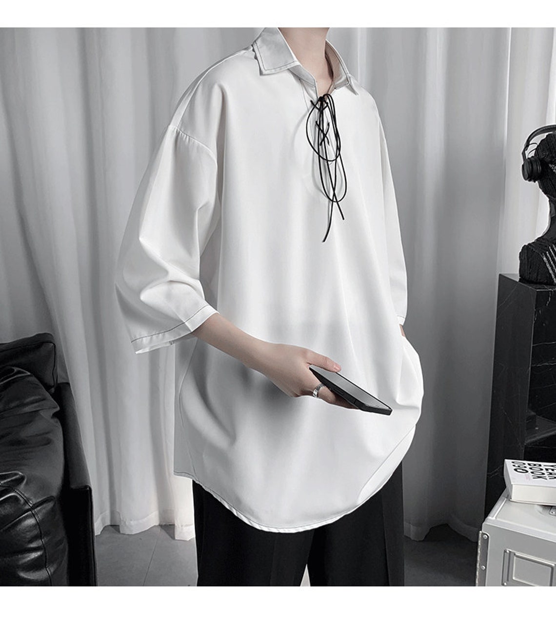 Men Minimalist String Polo Shirt Korean Designer Collared - Etsy