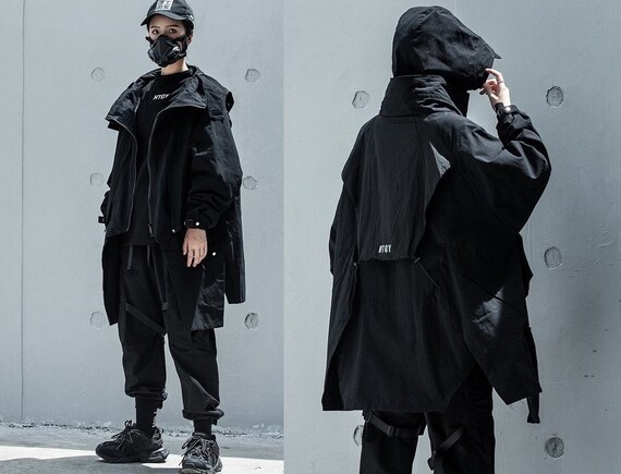 Black Deluxe Techwear Jacket With Hood 