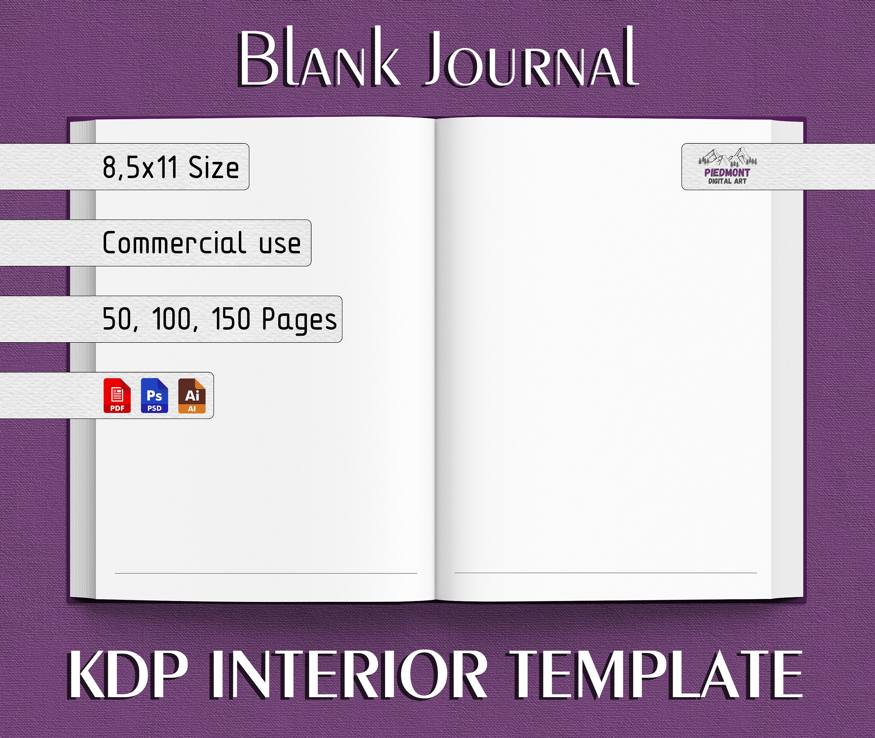 Blank Journal 8.5x11 Amazon KDP Interior Etsy