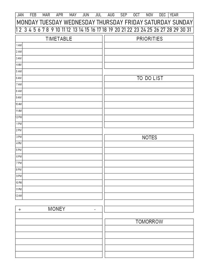 printable simple daily planners pdf pptx 5x8 6x9 85x11 inch etsy