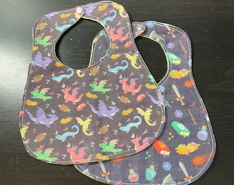 Handmade DnD bibs, for young adventurers and Dungeons and Dragon Enthuasits, (pack of 2)