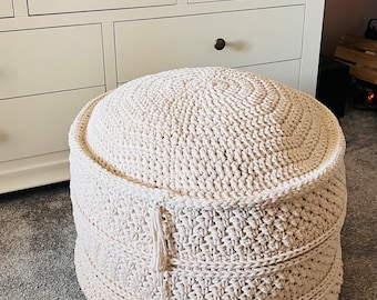 Crochet Boho Ibiza Footstool, pouf, boho decor, garden decor, bohemian decor, home decor. PDF pattern