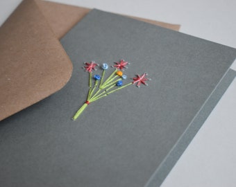 Floral Hand Embroidered Greeting card, celebration, birthday, wedding, just for you