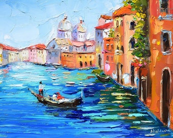 venice, original painting with pasty oil paints of Venice, seascape, Italy landscape, famous city art, venice wall art modern painting sea