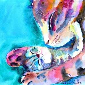 mamma gatto con gattino, acquerello originale di gatti dipinti, animali dipinti, vibrante pittura ad acquerello di maternità, due gatti, mamma con figlio