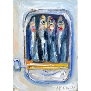 Cuadro de sardinas enlatadas, arte gastronómico retro, decoración de pared de cocina, impresión de pescado enlatado, arte de mariscos