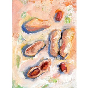 Pintura al óleo original de arte de maní pintada a mano, pintura al óleo original de cocina, arte de nutrición saludable, arte botánico, decoración de maní para cocina