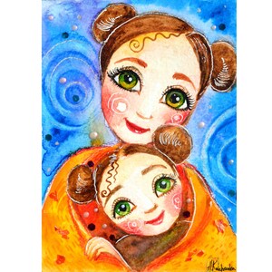 mamma è uguale a figlia, piccola bambina con la madre, arredamento della camera della bambina, arte positiva, illustrazione di maternità, regalo per la moglie decorazione della parete del bambino