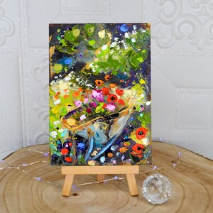 Blumen Dekor, Original Blumen Kunst, Wagen mit Blumen ein Blumenbeet im Garten usskkustvo. malerei blumen stillleben bunt wand kunst