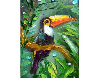 手描き色紙アート 動物と自然の絵画　キツネと鳥をモデル il_340x270.4992322497_md6x.jpg