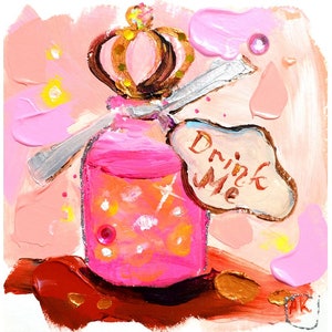 Love Potion, mini potion bottles painting, bottle with liquid, magic art, alice in wonderland, magic potion, fairytale illustration gift