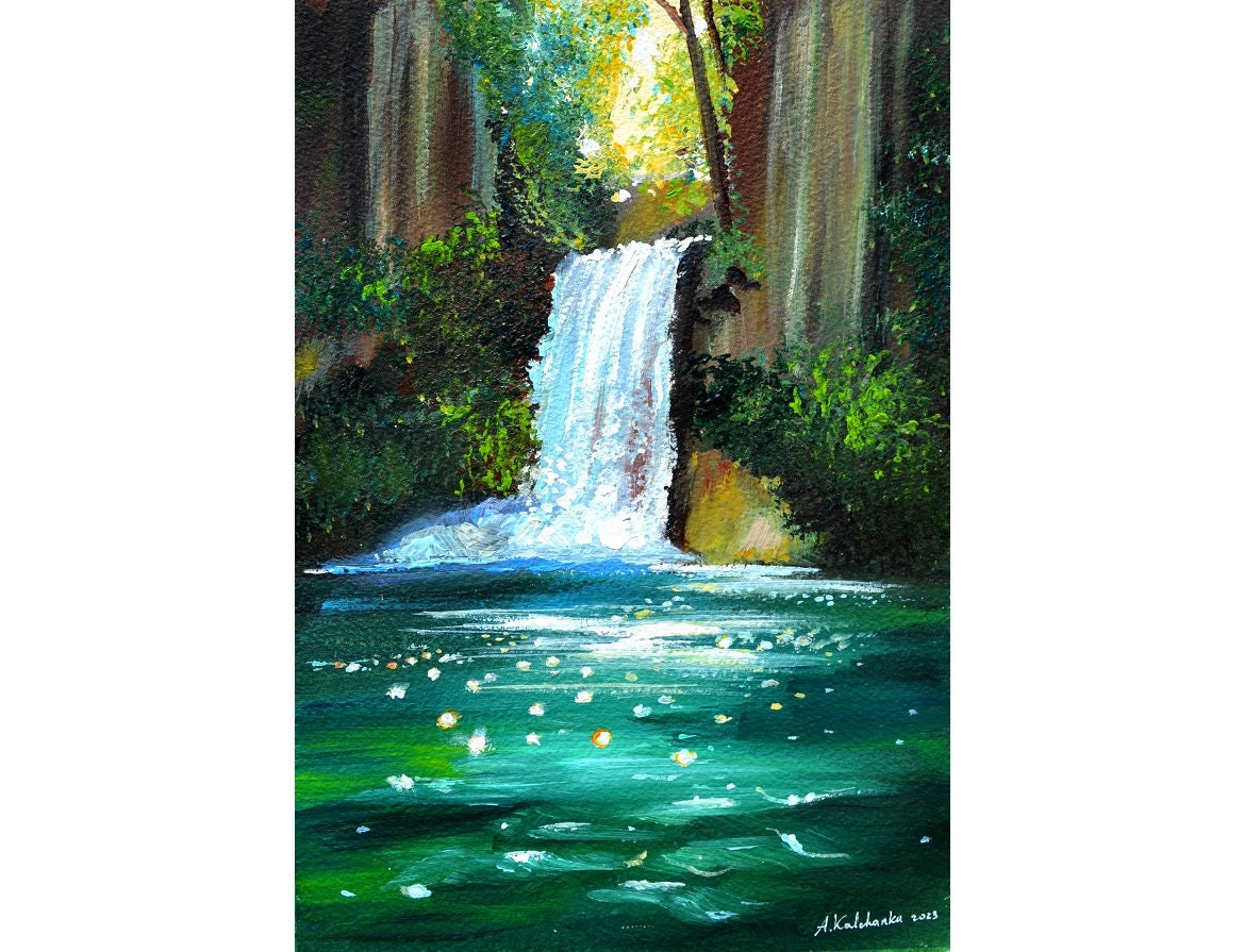 Waterfall Landscape Art, Twin Peaks Waterfalls, Clear Water