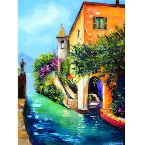 venice art, original painting, italian landscape, mediterranean art house by the sea decor, modern art of Italy decor venice, oil painting