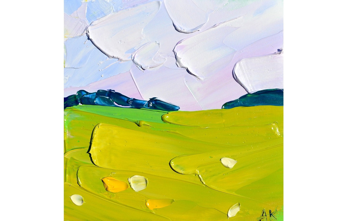 Green meadow landscape grass painted field original oil Etsy