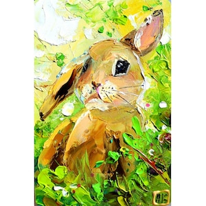 Tableau lapin pour ami, art mural animal, décoration lapin. Art mural lièvre amateur d&#39;animaux art de la ferme décoration pour animaux de compagnie lapin peinture originale pour animaux de compagnie