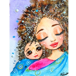 pittura originale acquerello arte maternità arte bambino e mamma pittura originale regalo di famiglia per mamma arte stanza del bambino regalo madre arte colorata