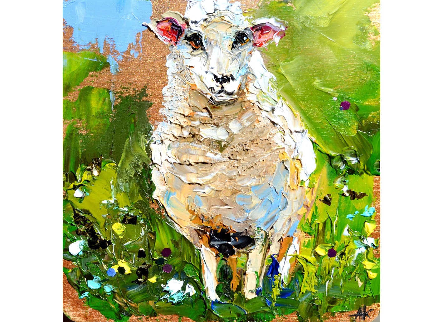 Sheep Original Art, White Sheep Art Farm Animals, Abstract Sheep