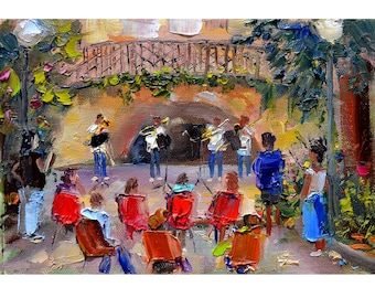 impressionism art orchestra wall art work oil painting on canvas of orchestra with spectators, concert music outdoors oil painting music art