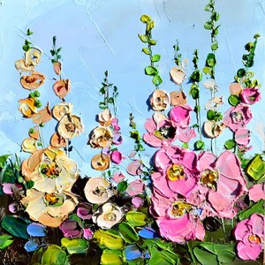 garden art snapdragon flower mix rose pink painting wall art, ornament flower for mom, flower decor art original painting oil flower gift