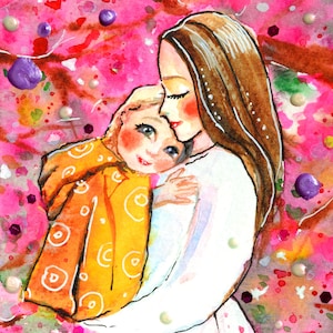 Madre Con Bambino Arredamento Per Bambina Pittura Per Moglie Con Madre Arredamento Della Camera Per Bambina Ad Acquerello Illustrazione Di Maternità Decorazioni Da Parete Per Bambini