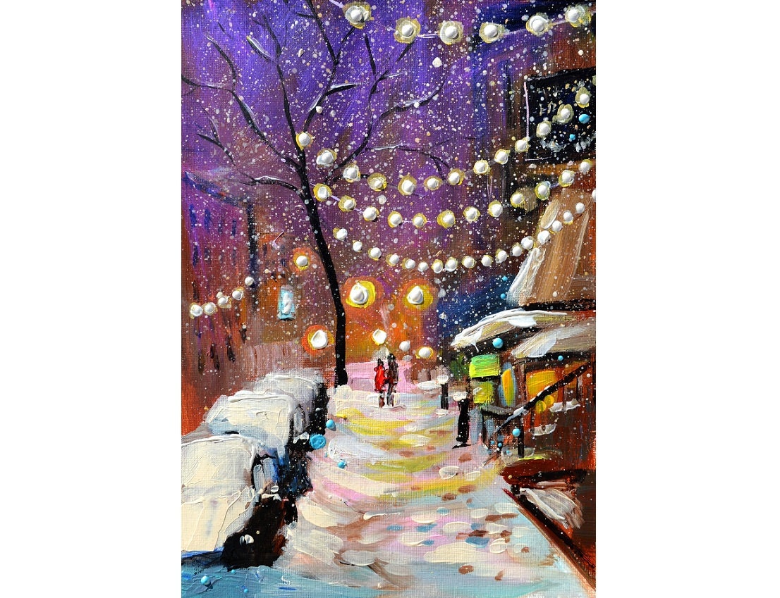 冬の風景、夜の街、街の雪、クリスマス気分、雪の結晶、雪道の