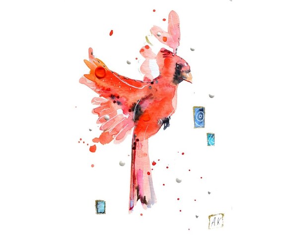 Pájaro cardenal rojo del norte pájaro rojo pintura de la - Etsy España