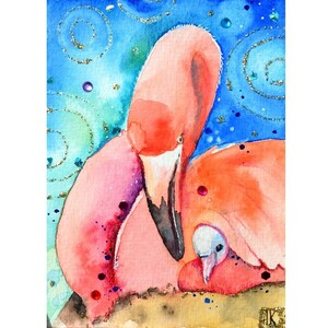 flamingo illustrazion colorful bird decor white flamingo watercolor bird pink watercolor bird wall art maternity animals mom and baby gift