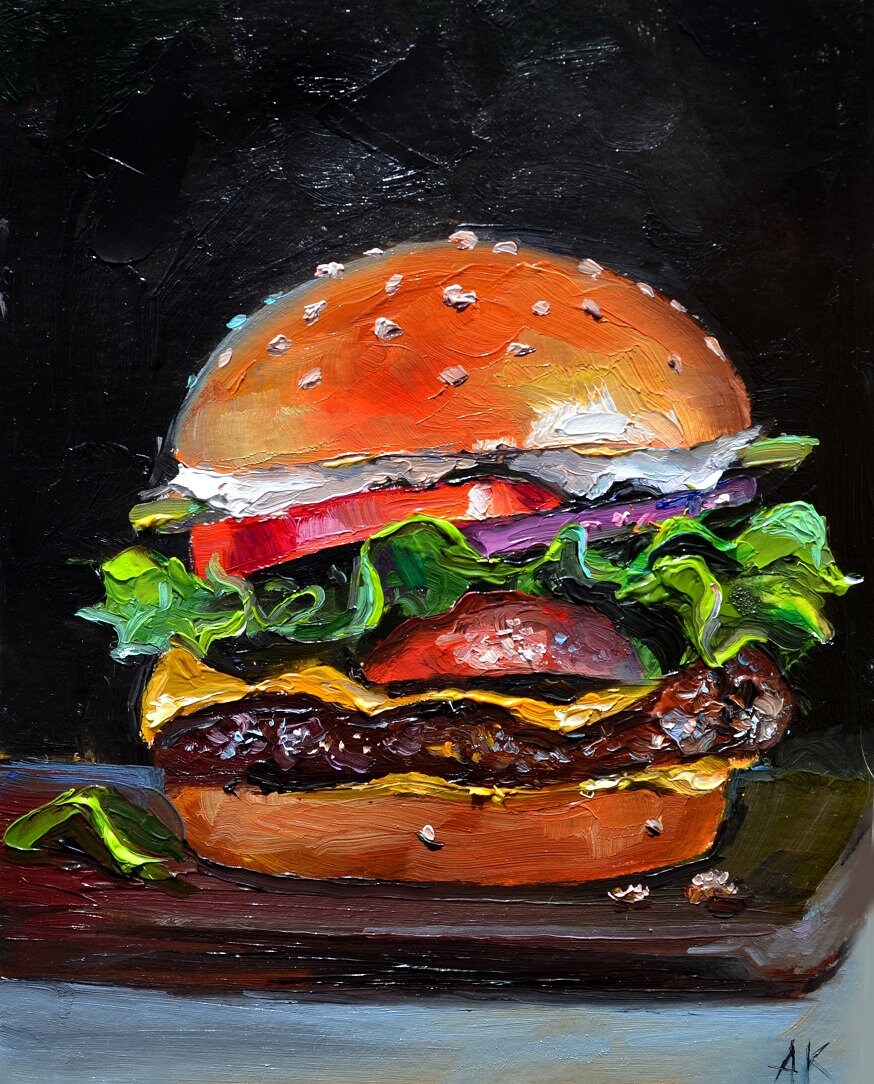 オリジナル油絵(burger in) F10 オリジナル油絵(burger in) F10