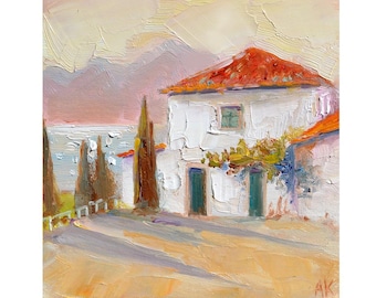 Tuscany landscape narrow streets of Italy, urban art, house in the countryside wall art, italy oil painting, sea home decor, Tuscany art