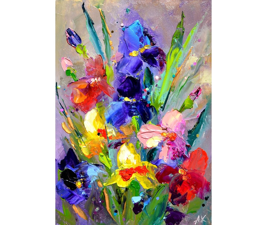 Flowers Wall Art Iris Flower Original Art Botanical Flower Painting ...