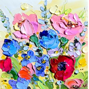 fleur peinte, fleur une rose, art mural de peinture rose rouge, fleur d'ornement pour maman, art de décoration florale peinture originale cadeau fleur à l'huile