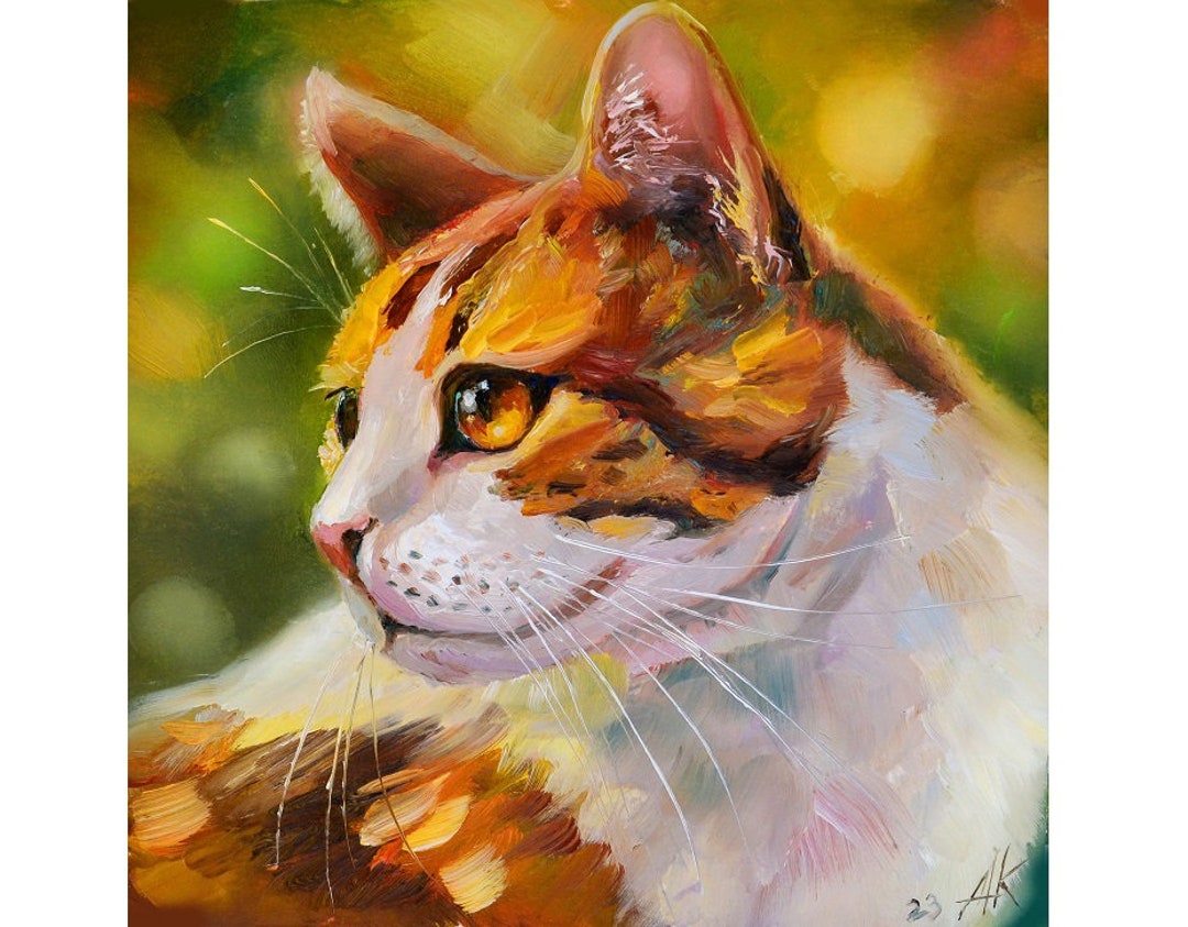 Original Painting Cat With Orange Hues Original Artwork Striped Cat ...