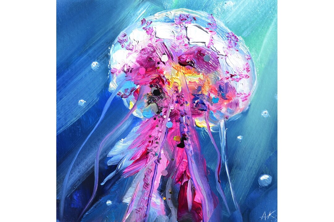 Jellyfish Painting Sea Animals Decor Jellyfish Wall Art House Ocean Wall Art Oil Painting, Sea