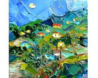 landscape art oil pasty countryside, green countryside, wall art countryside, home decor , rustic home art