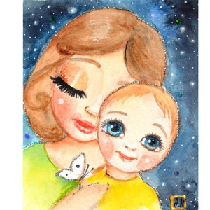 Dipinto originale mamma con bambino illustrazione regalo Dipinto originale per mamma dolce maternità mamma e bambino regalo per mamma arte abbraccio stanza del bambino