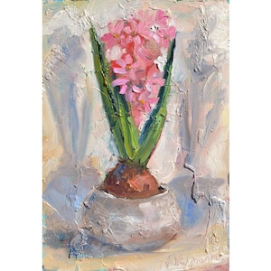 arte de jacinto rosa, flor no vaso, arte de parede de jacinto de planta, bulbo de jacinto azul, arte de parede floral de berçário arte rosa