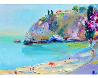 landscape , seascape italy art, sicily wall art, painting modern impressionism sicilia bella, Milazzo, modern art, turquoise sea painting