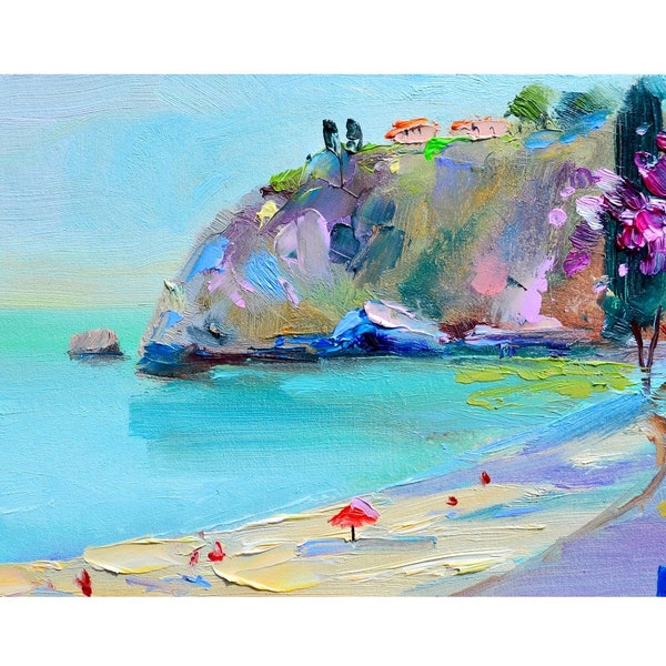 paysage, art italien de paysage marin, art mural de Sicile, peinture impressionnisme moderne sicilia bella, Milazzo, art moderne, peinture de mer turquoise